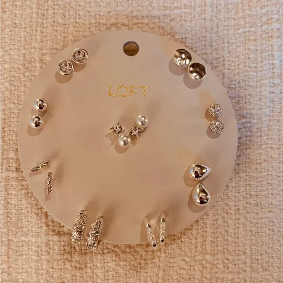 LOFT Silver Stud Earring Set 9 Pairs New in Package Sparkling Sparkle - Picture 4 of 4